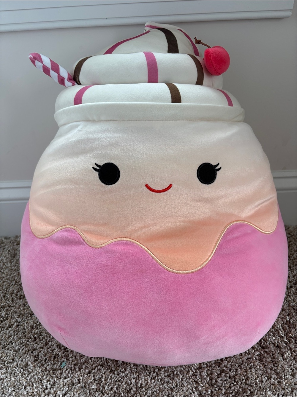 Plush Dessert Squishmallow-Style Pillow in Pink & Cream